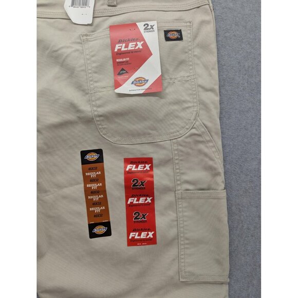 Dickies Pants Mens 46x32 Khaki Flex Regular Fit Straight Leg Active Waist Work - Picture 13 of 16